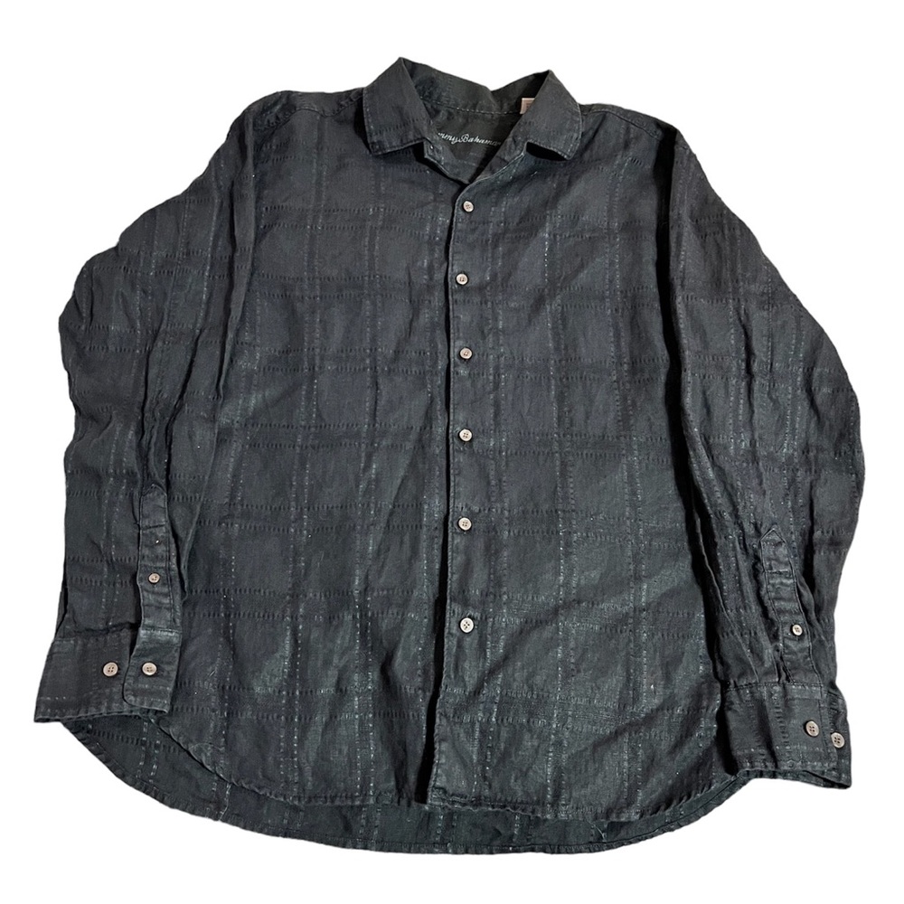 Tommy Bahama 100% Linen Shirt Mens Black Button Up XL Long Sleeve